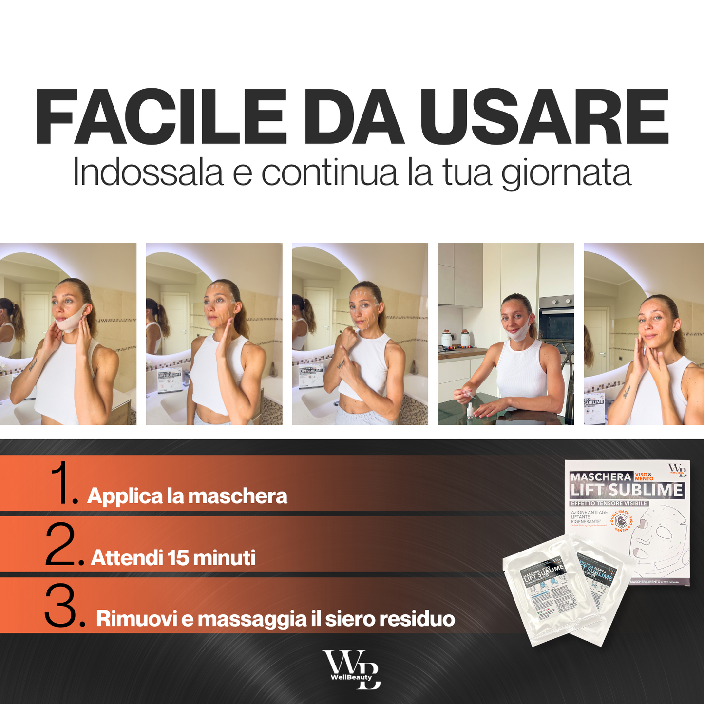 WellBeauty Maschera Viso e Mento Liftante in Tessuto HydroLyo