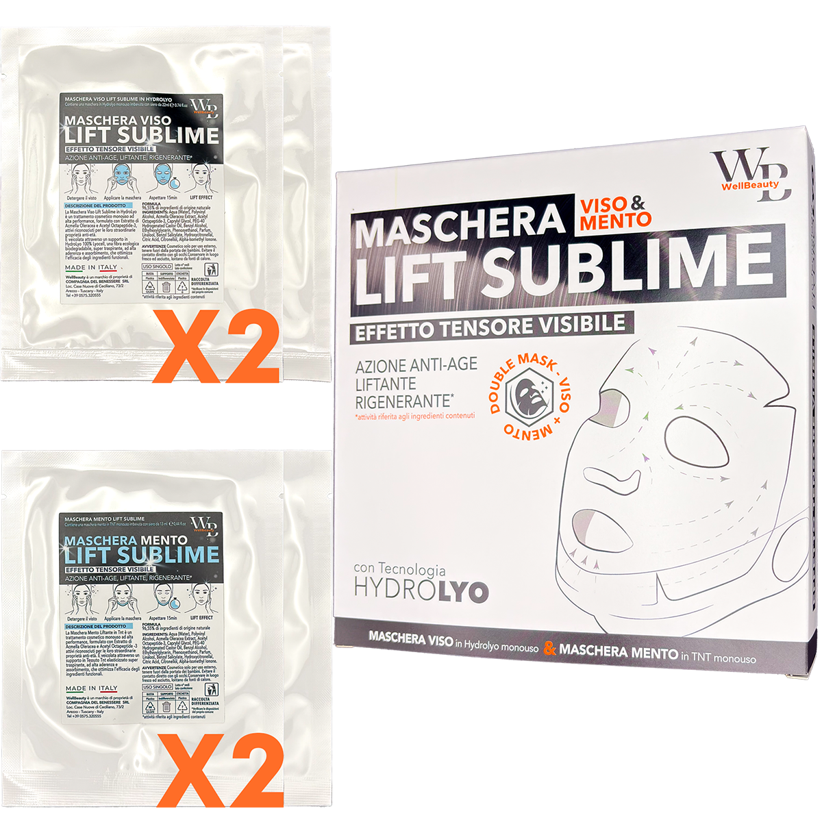 WellBeauty Maschera Viso e Mento Liftante in Tessuto HydroLyo