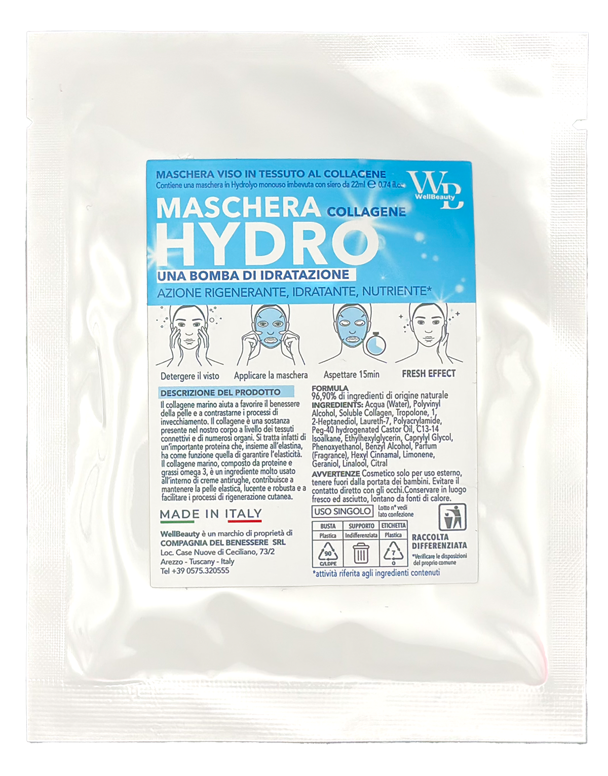 Wellbeauty® HydroLyo - Maschera al Collagene Marino Viso